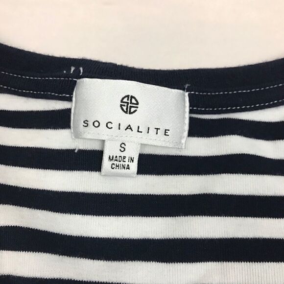 Socialite White Navy Striped Women's Small Shirt - Picture 5 of 8